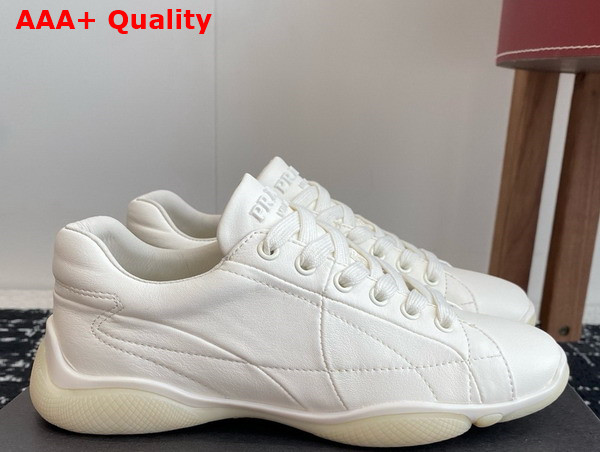 Prada Nappa Leather Sneakers in Ivory 1E942N Replica