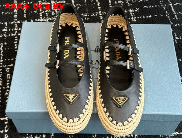 Prada Nappa Leather and Raffia Ballerinas in Black 1F869N Replica