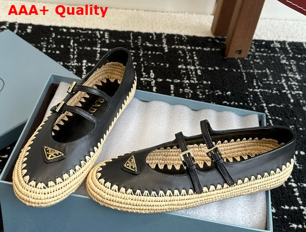 Prada Nappa Leather and Raffia Ballerinas in Black 1F869N Replica
