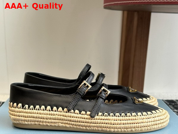 Prada Nappa Leather and Raffia Ballerinas in Black 1F869N Replica