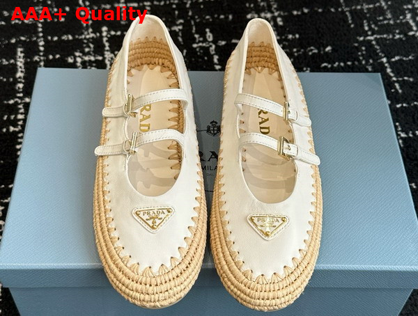 Prada Nappa Leather and Raffia Ballerinas in Ivory 1F869N Replica