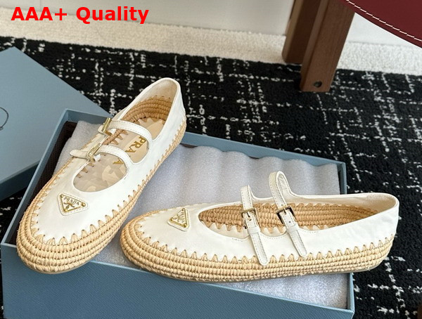 Prada Nappa Leather and Raffia Ballerinas in Ivory 1F869N Replica