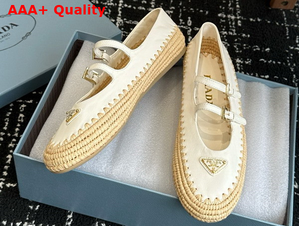 Prada Nappa Leather and Raffia Ballerinas in Ivory 1F869N Replica
