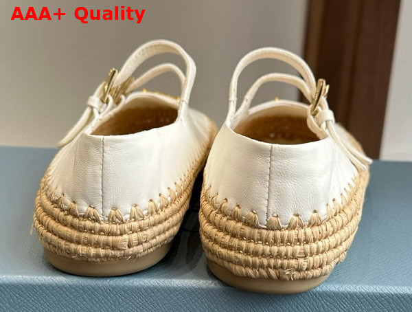 Prada Nappa Leather and Raffia Ballerinas in Ivory 1F869N Replica
