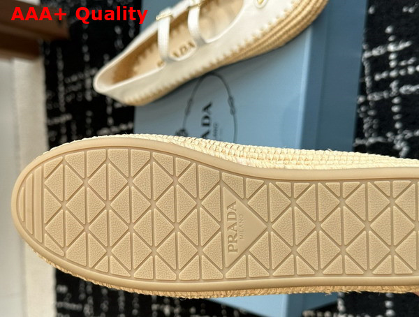 Prada Nappa Leather and Raffia Ballerinas in Ivory 1F869N Replica