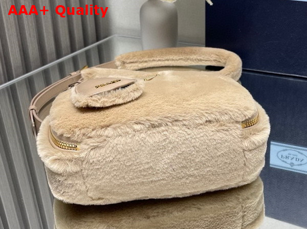 Prada Odette Shearling Mini Bag Ecru Noisette 1BH208 Replica