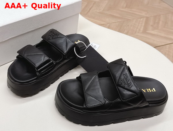 Prada Padded Nappa Leather Slides in Black 1XZ775 Replica