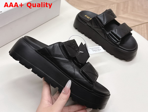 Prada Padded Nappa Leather Slides in Black 1XZ775 Replica