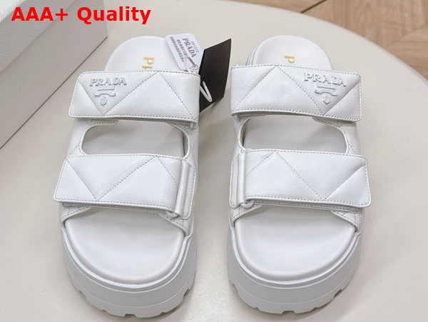 Prada Padded Nappa Leather Slides in Ivory 1XZ775 Replica