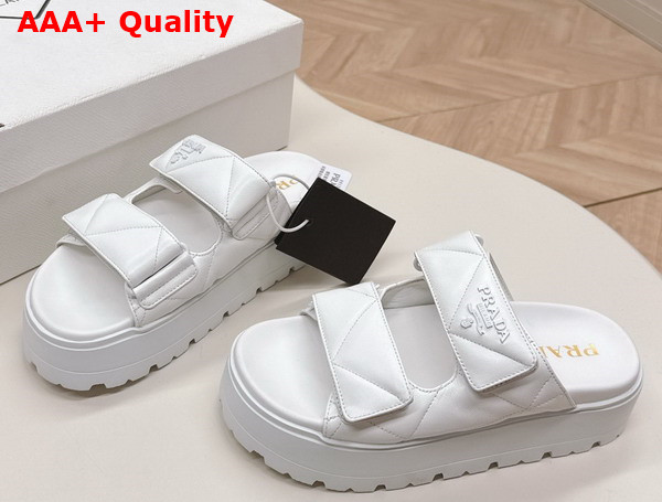 Prada Padded Nappa Leather Slides in Ivory 1XZ775 Replica