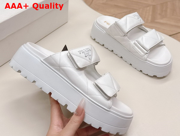 Prada Padded Nappa Leather Slides in Ivory 1XZ775 Replica