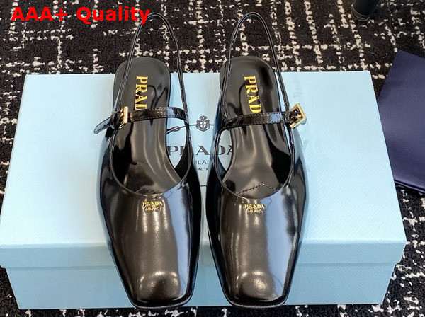 Prada Patent Leather Slingback Ballerinas in Black 1F828N Replica