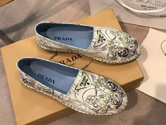 Prada Printed Leather Espadrilles Green