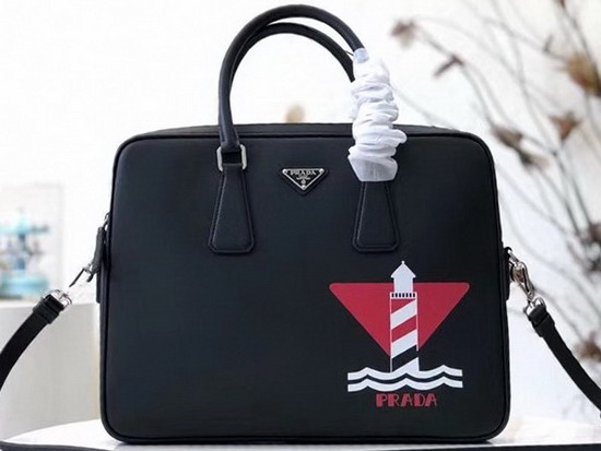 Prada Printed Saffiano Leather Briefcase in Black