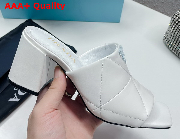 Prada Quilted Nappa Leather Heeled Sandals in White 1XX583 Replica