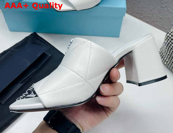 Prada Quilted Nappa Leather Heeled Sandals in White 1XX583 Replica