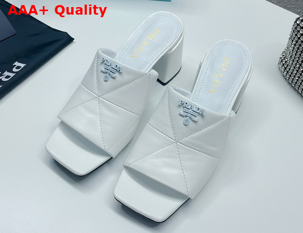 Prada Quilted Nappa Leather Heeled Sandals in White 1XX583 Replica