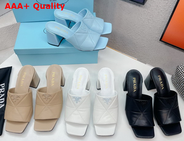 Prada Quilted Nappa Leather Heeled Sandals in White 1XX583 Replica