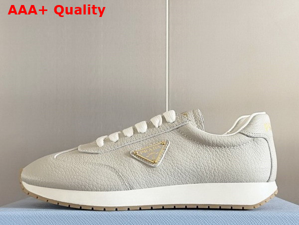 Prada Rank Leather Sneakers in Light Grey Replica