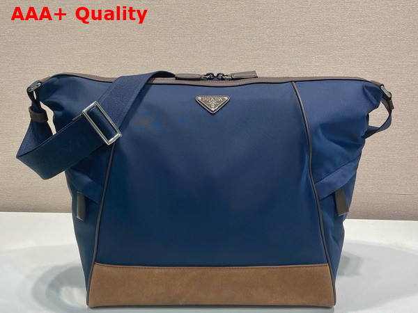 Prada Re Nylon and Leather Shoulder Bag in Blue and Coffee 2VH180 Replica