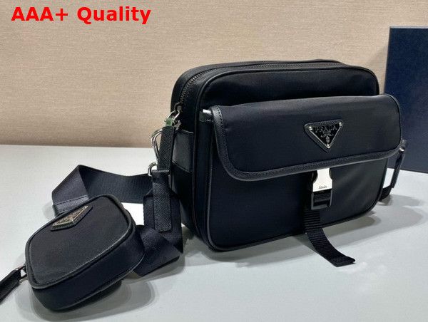 Prada Re Nylon and Saffiano Leather Shoulder Bag in Black 2VH133 Replica