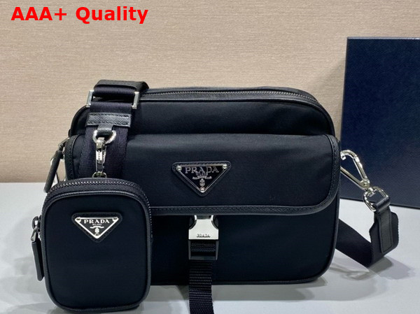 Prada Re Nylon and Saffiano Leather Shoulder Bag in Black 2VH133 Replica