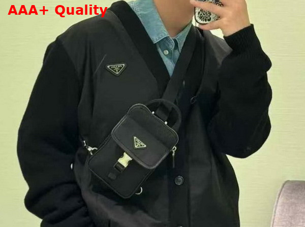 Prada Re Nylon and Saffiano Leather Smartphone Case in Black 2ZH194 Replica