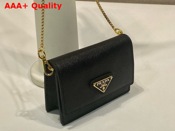 Prada Saffiano Leather Card Holder with Shoulder Strap Black 1MR034 Replica
