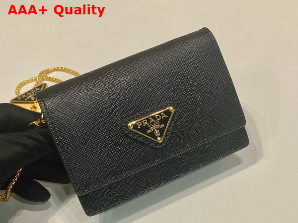 Prada Saffiano Leather Card Holder with Shoulder Strap Black 1MR034 Replica