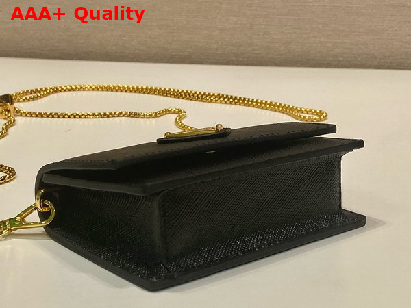 Prada Saffiano Leather Card Holder with Shoulder Strap Black 1MR034 Replica