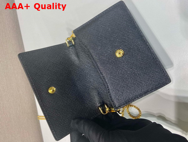 Prada Saffiano Leather Card Holder with Shoulder Strap Black 1MR034 Replica