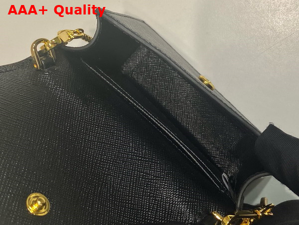 Prada Saffiano Leather Card Holder with Shoulder Strap Black 1MR034 Replica