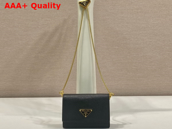 Prada Saffiano Leather Card Holder with Shoulder Strap Black 1MR034 Replica