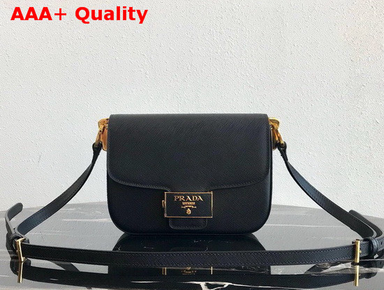 Prada Saffiano Leather Prada Embleme Bag in Black Replica