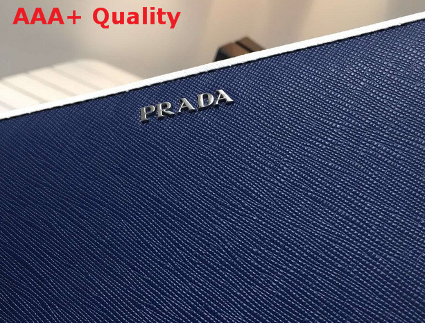 Prada Saffiano Leather Wallet With Piping Blue Replica