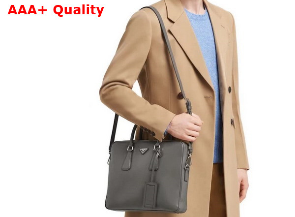 Prada Saffiano Leather Work Bag in Grey 2VE368 Replica