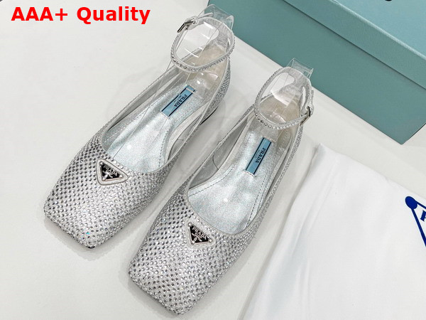 Prada Satin Ballerinas with Crystals Silver Replica