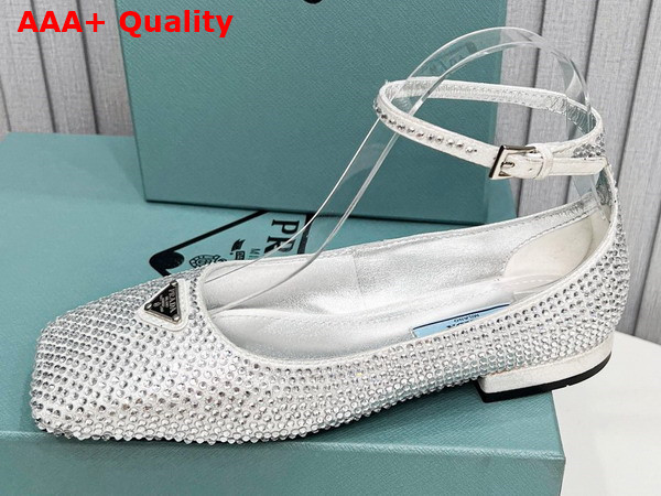 Prada Satin Ballerinas with Crystals Silver Replica