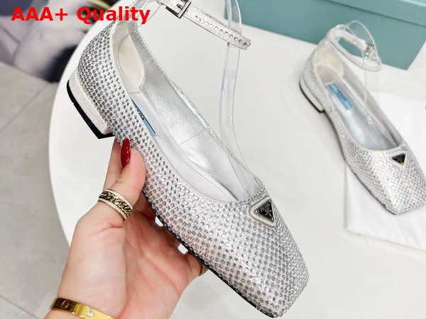 Prada Satin Ballerinas with Crystals Silver Replica