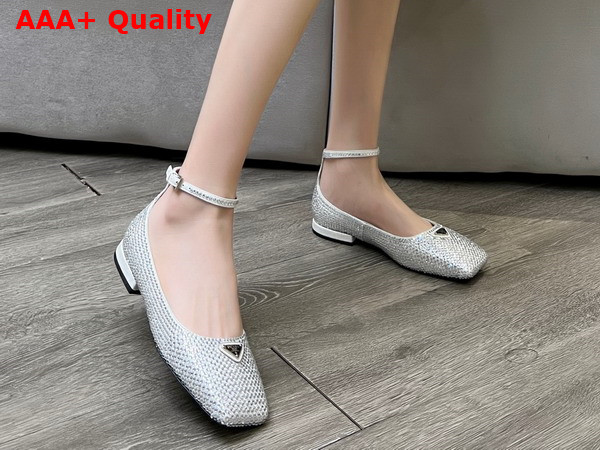 Prada Satin Ballerinas with Crystals Silver Replica