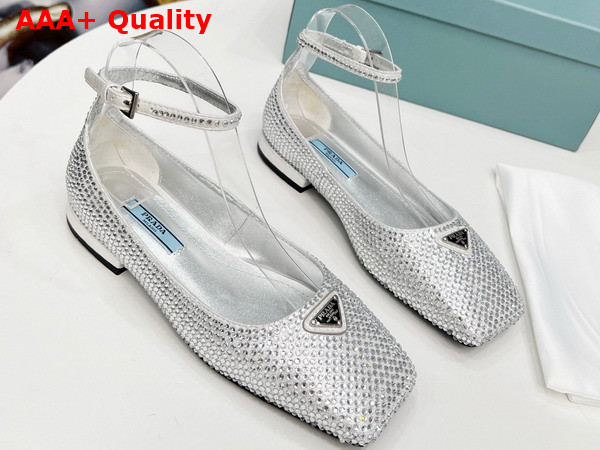 Prada Satin Ballerinas with Crystals Silver Replica