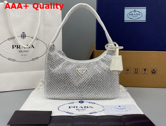 Prada Satin Mini Bag with Artificial Crystals White Replica