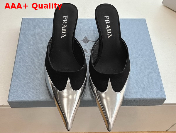 Prada Satin and Metallic Leather Mules in Black Replica