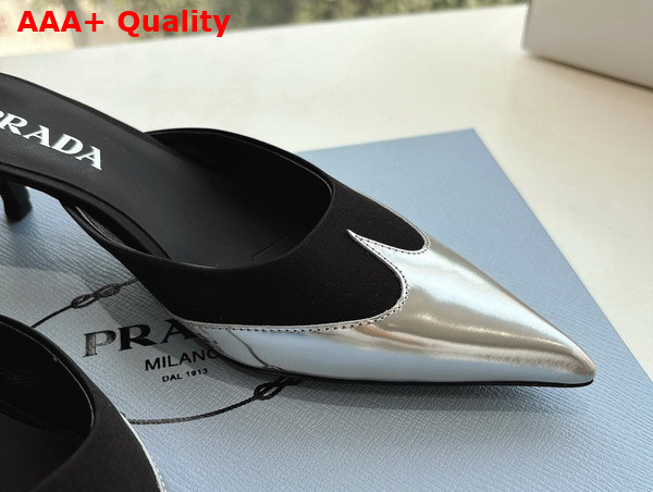 Prada Satin and Metallic Leather Mules in Black Replica