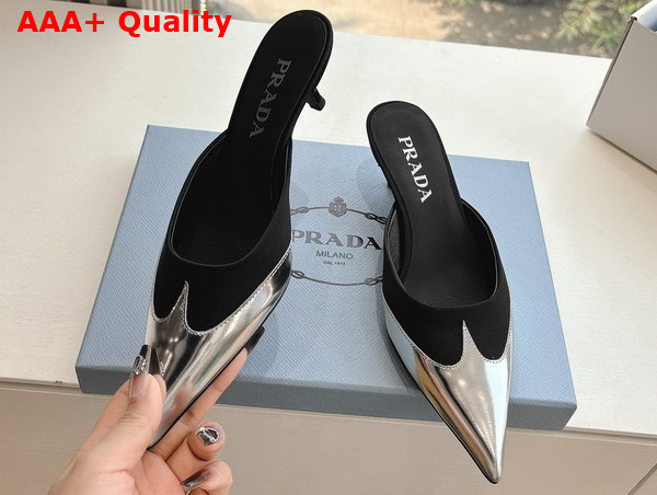 Prada Satin and Metallic Leather Mules in Black Replica