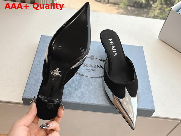 Prada Satin and Metallic Leather Mules in Black Replica