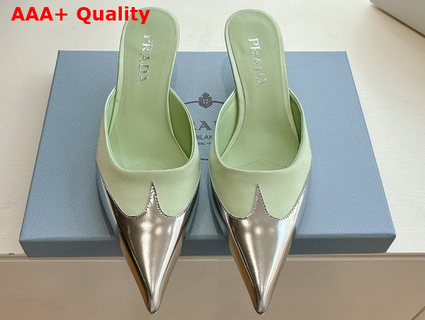 Prada Satin and Metallic Leather Mules in Dew Replica