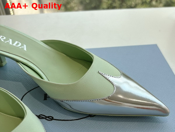 Prada Satin and Metallic Leather Mules in Dew Replica