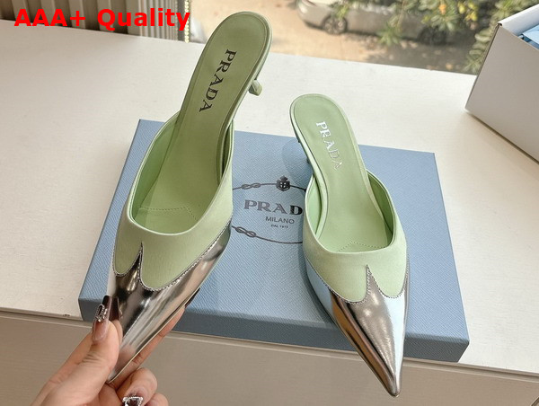Prada Satin and Metallic Leather Mules in Dew Replica