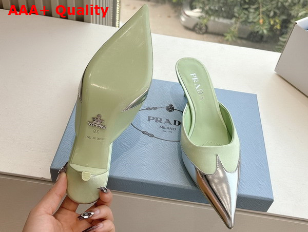 Prada Satin and Metallic Leather Mules in Dew Replica